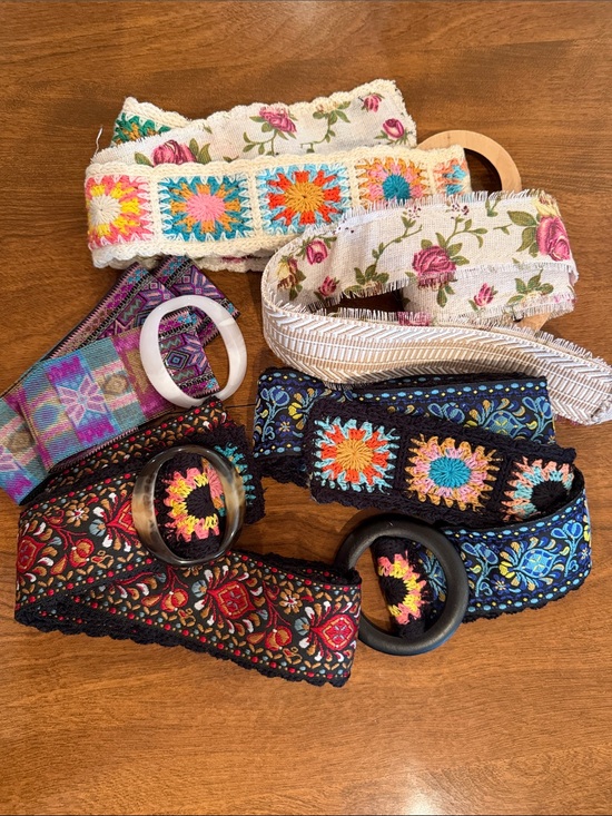Accessories - Individually sold: Bohemian Floral & Crochet Fabric Belt Collection - Multicolor